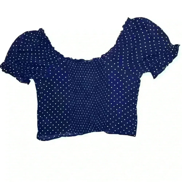 NWTAmerican Eagle navy polka dot lace up smocked back crop top XL - Picture 6 of 10